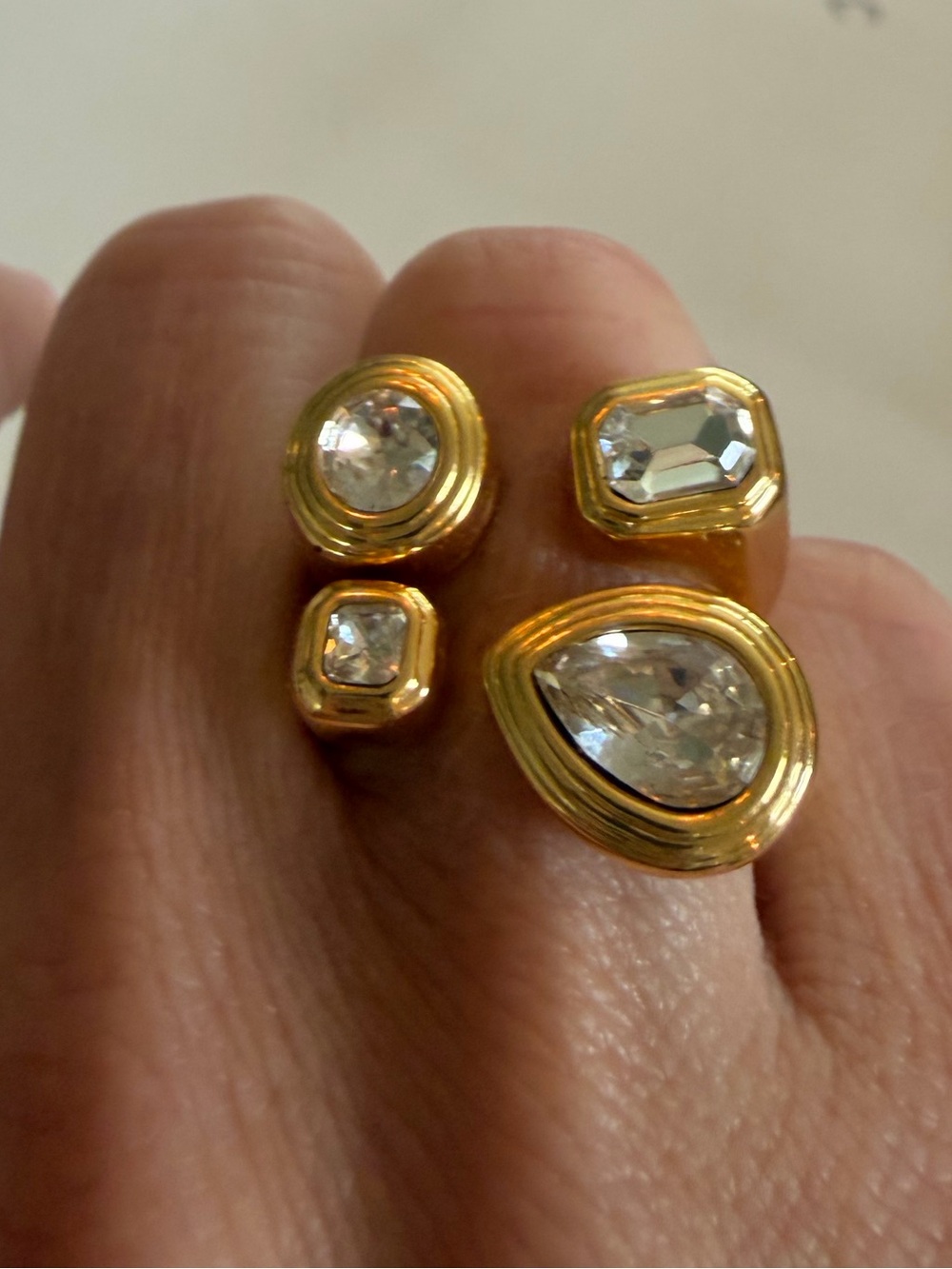 J. Crew Gold-Tone Modernist Statement Ring w/ Oversized Rhinestones